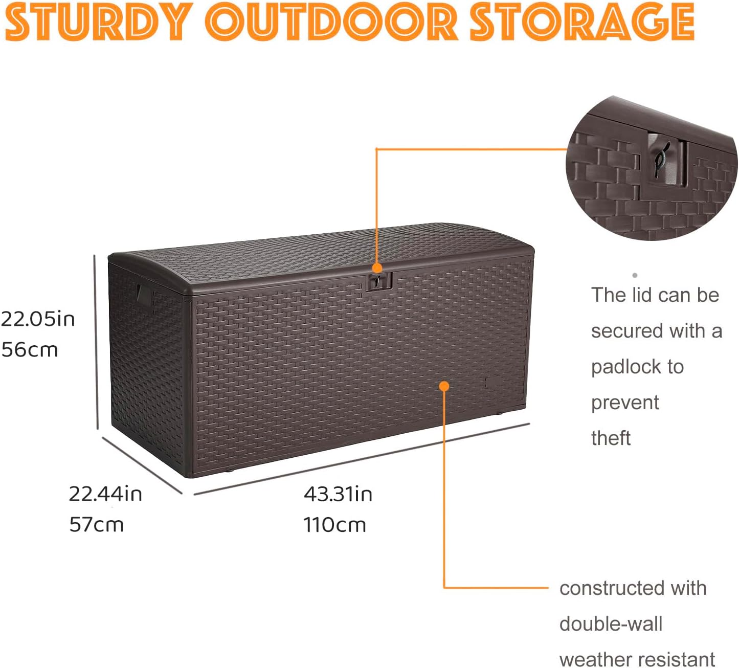 73 Gallon Resin Outdoor Storage Box,Waterproof Deck box for Patio Furniture,Garden Tools,Lockable Patio Storage Box,Blow-Molded HDPE