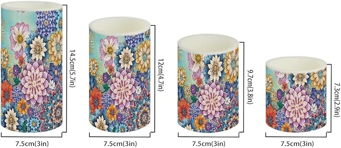 Flameless LED Candles Electric Candles with Remote Timer Control Long Lasting Pillar Candles Tealights Bohemian Style Home Outdoor Decoration Pack of 4, Boho Flower Purple Blue