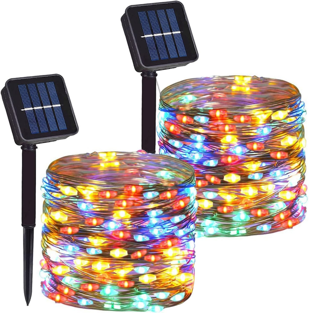 2 Pack Total 200 LED 66FT Solar Powered Copper Wire String Lights Outdoor, Waterproof, 8 Modes Fairy Lights for Garden, Patio, Party, Yard, Christmas (Multicolor)