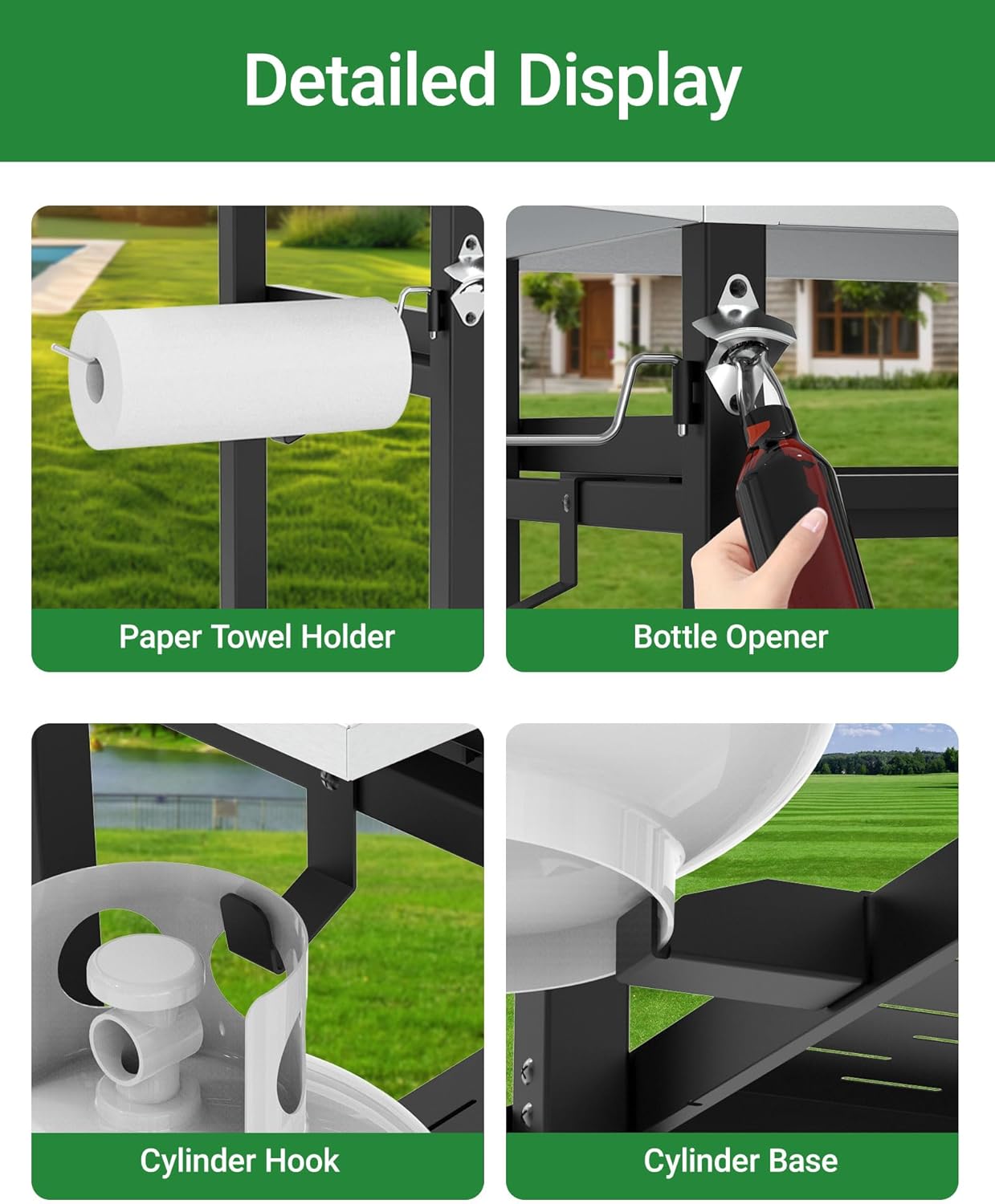 Outdoor Grill Cart with Pegboard, 3-Shelf Pizza Oven Table with Drawer, Stainless Steel Kitchen Dining Cart with Wheels, Food Prep Table Grill Stand for Outside BBQ Patio Backyard