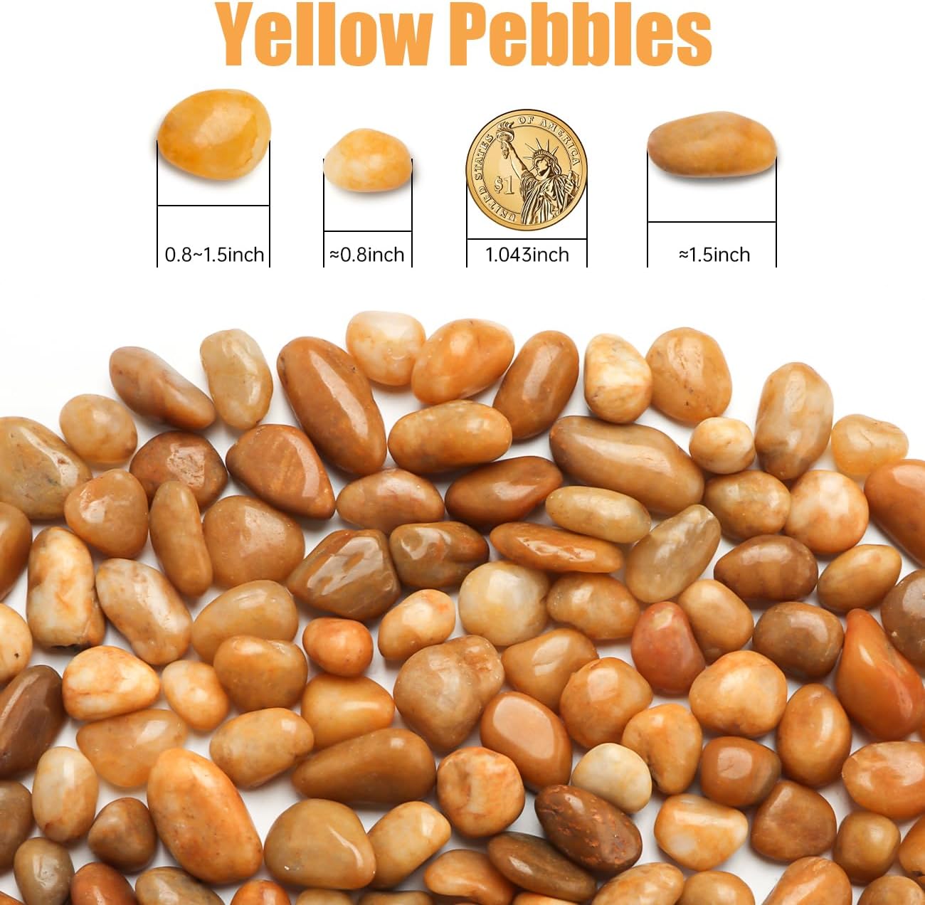 1 Pack 5 Lbs Random Color River Rocks for Plants,0.8-1.5 Inch Decorative Ornamental Pebbels, High Polished Stones for Garden Landscaping, Smooth Gravel Filler, Succulents, Fish Tank, Yellow/White