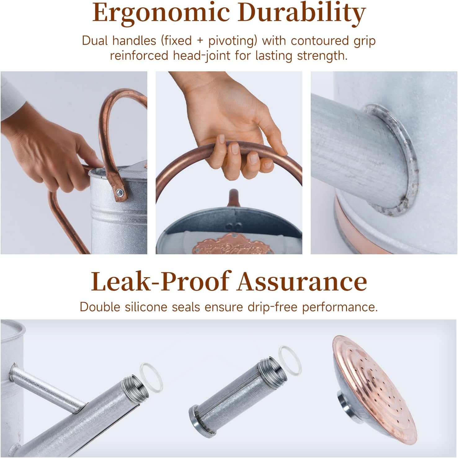 1 Gallon Galvalume Metal Watering Can with Solid Brass Sprout, Handle & Base Trim - Genuine Forged Copper Joints for Indoor/Outdoor Plants, Garden, Balcony for Kids and Adults (Stardust & Vermilion)