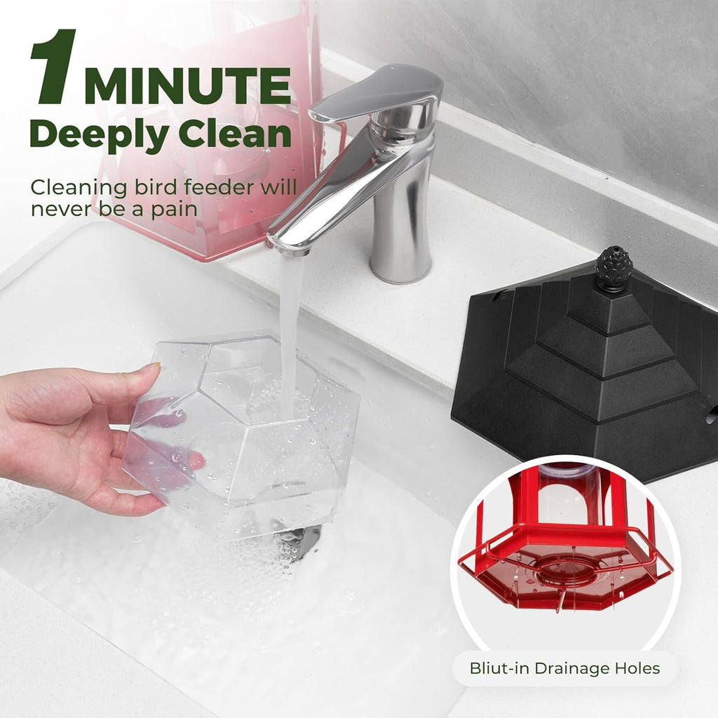 Kingsyard Metal Bird Feeder for Outdoors Hanging, 3 lbs Seed Feeder, Wild Bird Feeders for Garden Cardinal Finch Bluebird, Easy to Fill & Clean, Red