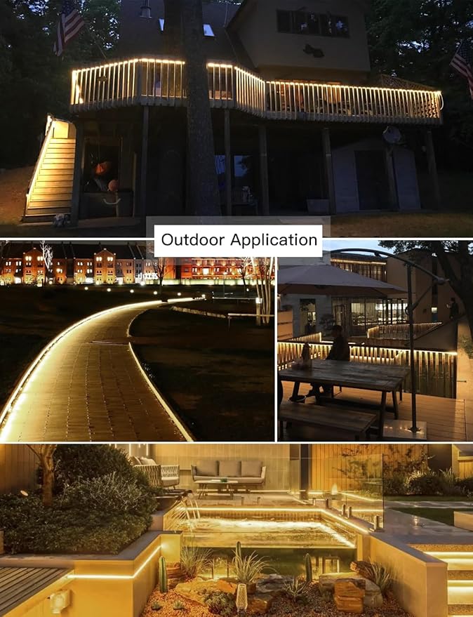 AIMENGTE LED Strip Lights Under Cabinet Lighting, Outdoor Led Lights Waterproof, AC 110V, 600LEDs, 3000k LED Rope Lights for Garden, Lawn, Kitchen Home Decor (16.4ft, Warm White)