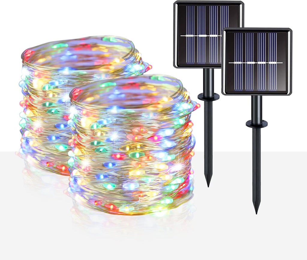 suddus 2 Pack 33ft Solar Fairy String Lights Small, 100 Led Multicolor Solar Fairy Lights Outdoor, Solar Christmas Lights Copper Wire for Trees Garden Patio