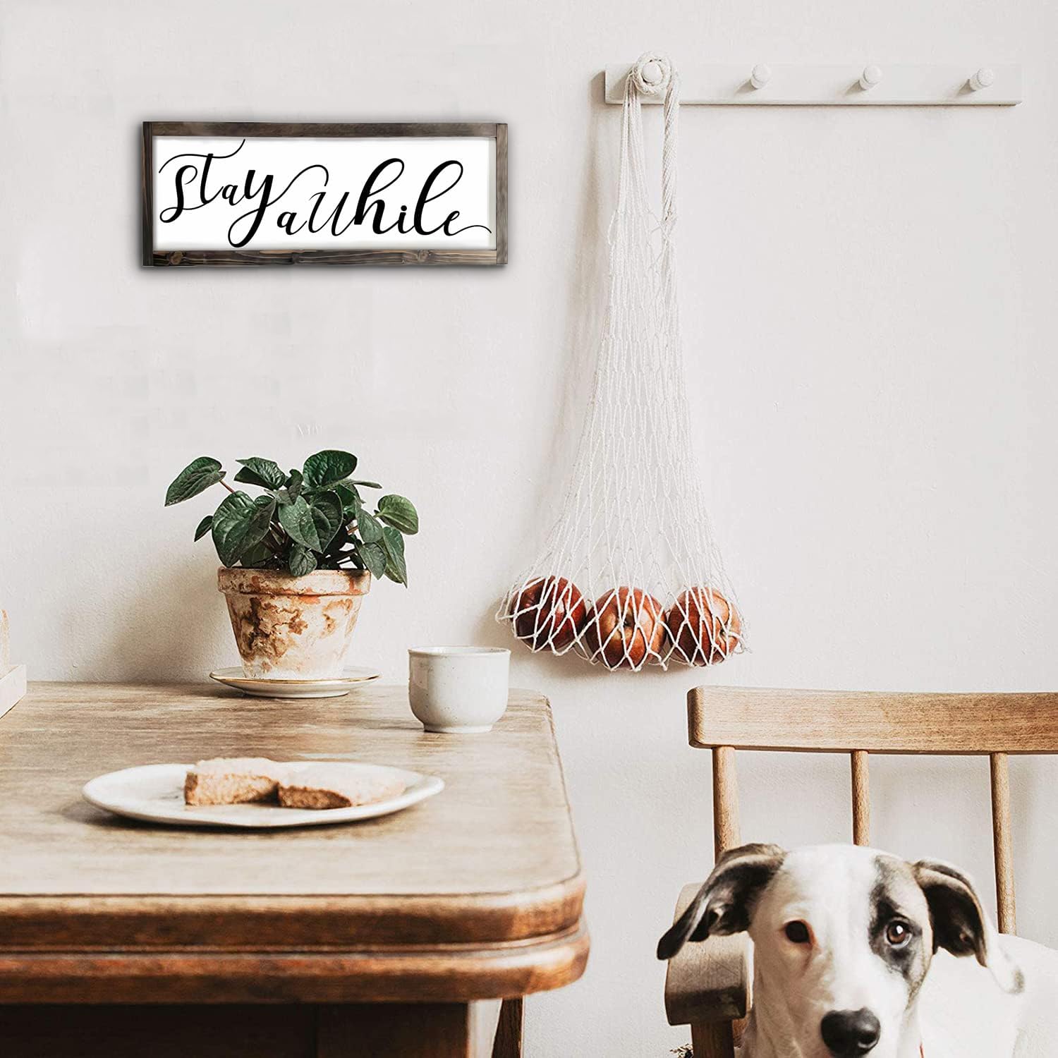 Dazingart Farmhouse Stay Awhile Wood Sign, Entryway Sign Farmhous Wall Decor, Rustic Wall Art For Housewarming Gift (Stay Awhile)