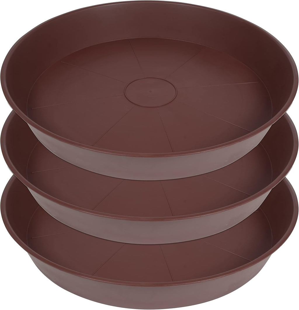 3 Pack of 25 26 inch Plant Saucer (22.7 Inch Base), 4.2" Depth, Large Deep Heavy Duty Plastic Flower Planter Water Trays for Indoors Outdoor, Plant Drip Trays (26", Chocolate)