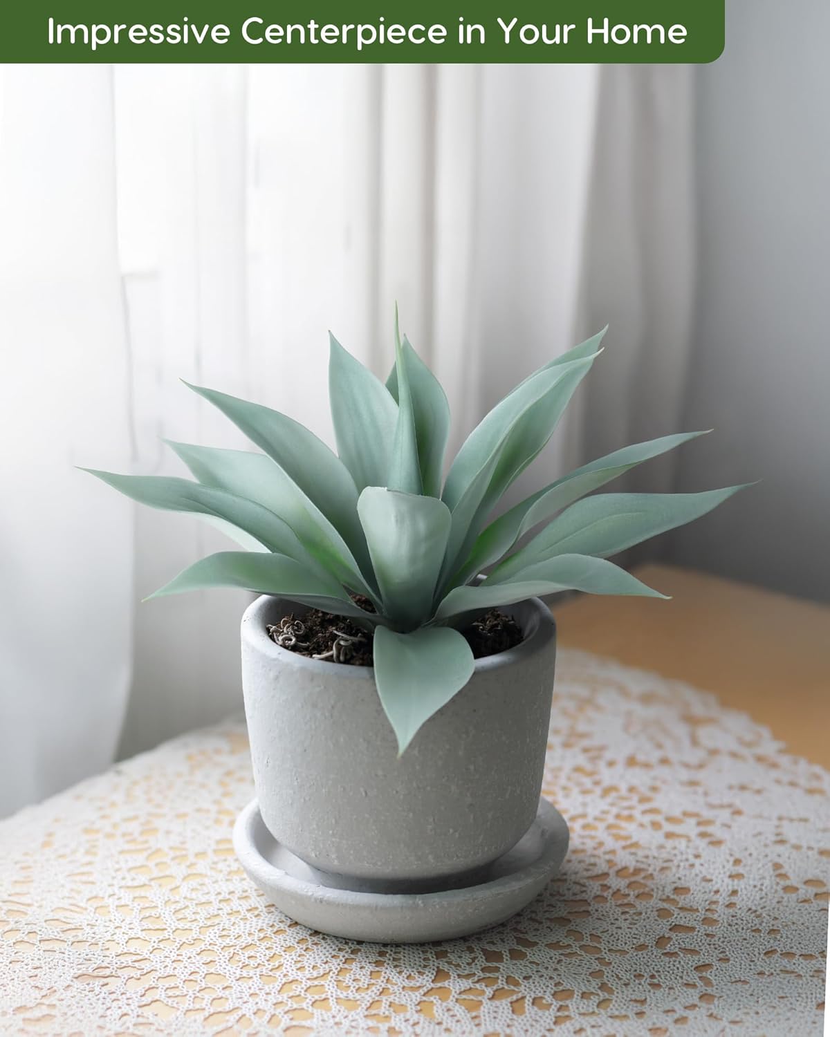 Velener Artificial Outdoor Blue Agave Plant - Small Size UV Resistant Fake Agave Plants for Indoor and Outdoor Decor(14 Inch)-2 Pack