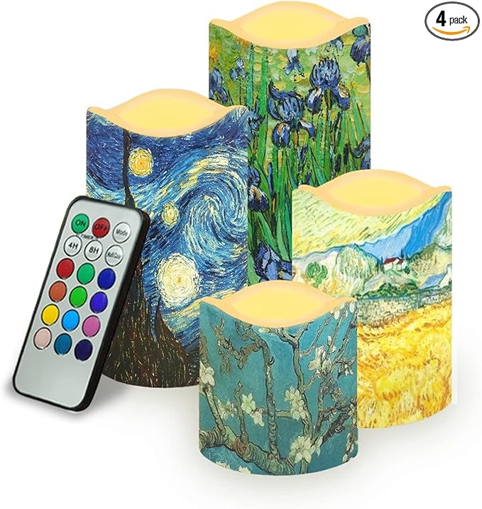 Ystardream Oil Painting Flameless Candles Plastic Moving Flickering LED Candles with Remote Color Changing & Timer,4 Packs