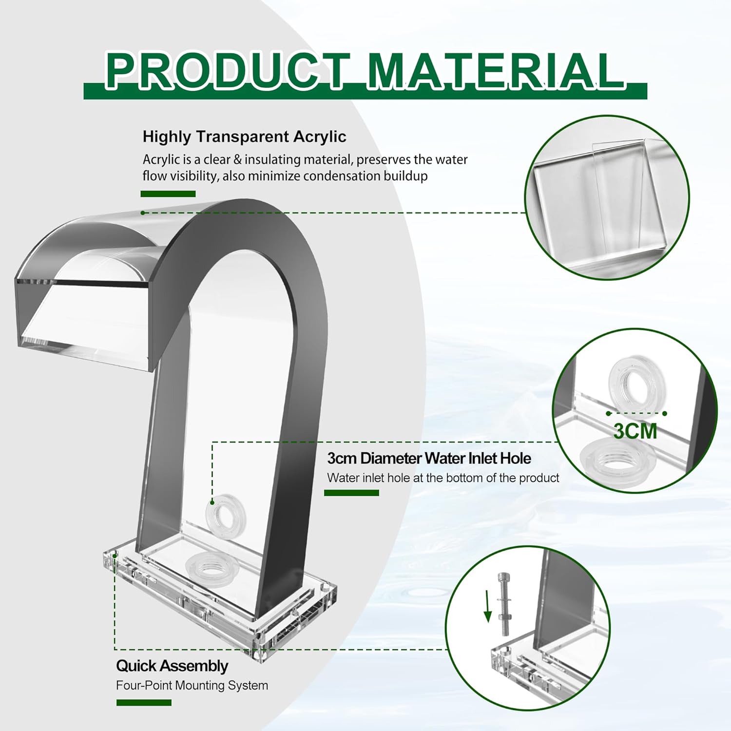 S-Shape Waterfall Spillway Ground Pool Fountain, LONGRUNNEW Transparent Acrylic Outdoor Water Feature 14.09" x 9.57" x 10.04" for Garden Decor, Landscape Accents & Patio Pond Water Feature-Small