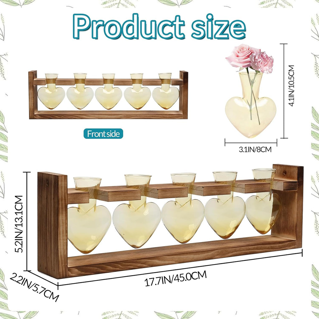 Plant Terrarium Hanging Propagation Stations Gift for Women Air Plants Holder with Wooden Stand Heart Glass