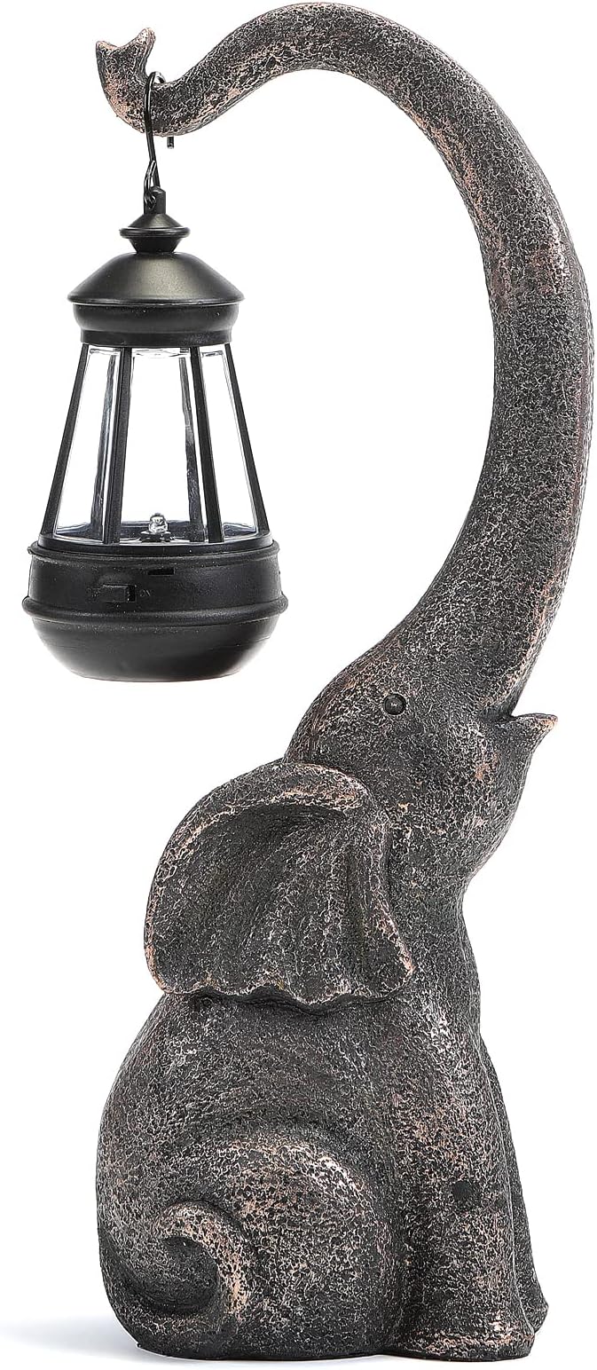 15" Outdoor Sculpture Figurine Statue Elephant Decorations Solar Garden Statues for Patio Home Yard Decor Good Luck Garden Elephant Birthday Gifts for Woman, Mom Family