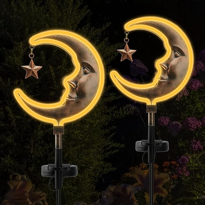 Solar Outdoor Garden Lights - Outdoor Decor Butterfly Neon Lamp Patio Path Decor(2 Pack) (Copper Moon)