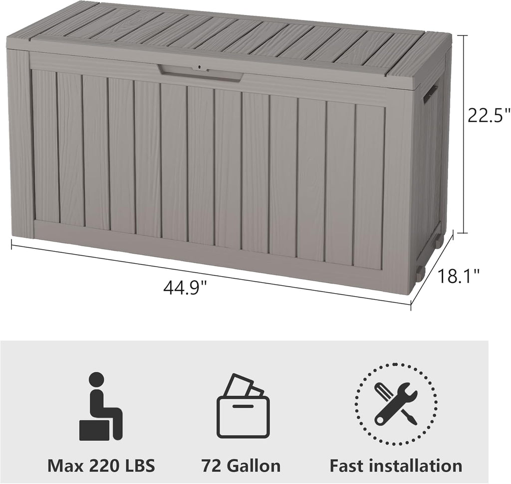 NUNU LAB 75 Gallon Outdoor Storage Box,Resin Large Sturdy Deck Box, Backyard Outside Storage Box Waterproof with Double Wall Panels,Garden Box,Package Delivery Outdoor Hose Storage Bin