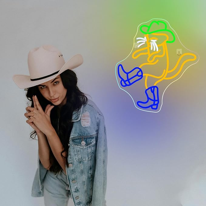 WLHOPE Cowboy Cat Neon Sign Neon Signs for Wall Decor Dimmable Cat Neon Lights Cowboy Hat Boot LED Sign for Bedroom Home Bar Club Party Western Decor