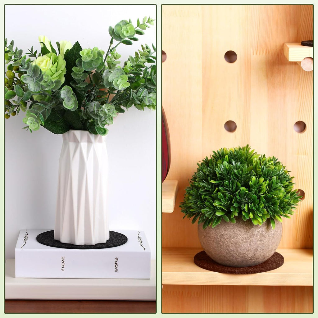 Patelai Plant Coasters 4 Sizes Felt Cork Plant Reversible Round 4/6/ 8/10 Inch Fabric Cork Trivets Pads for Drinks Absorbent Waterproof Tray Pot for House Indoor(Dark Brown, Charcoal,16 Pieces)