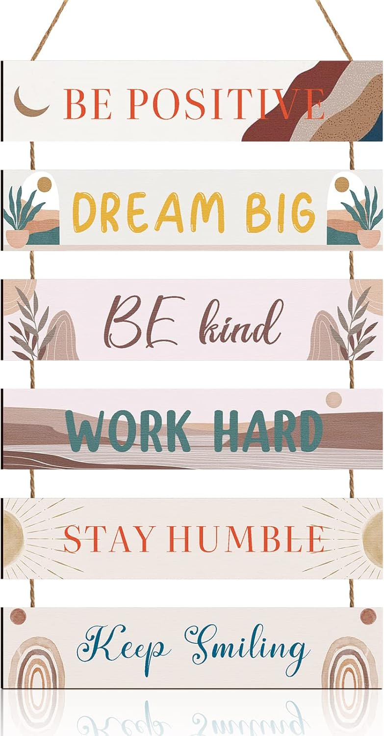 6 Pieces Rustic Wall Hanging Plaque Sign Inspirational Wall Art Farmhouse Wooden Door Signs Positive Plaque with Quotes Motivational Quote Decor for Office Bedroom Living Room(Cute Style)
