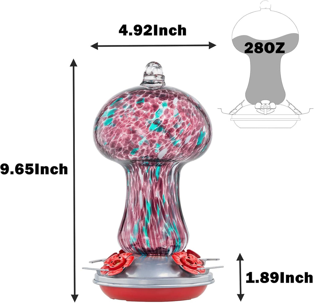 Muse Garden Gifts for Women Hummingbird Feeders for Outdoors Hanging Ant and Bee Proof, Blown Glass Hummingbird Feeder with Ant Moat, Christmas Gardening Gifts for Women Mom, 28OZ, Purple Polka Dots