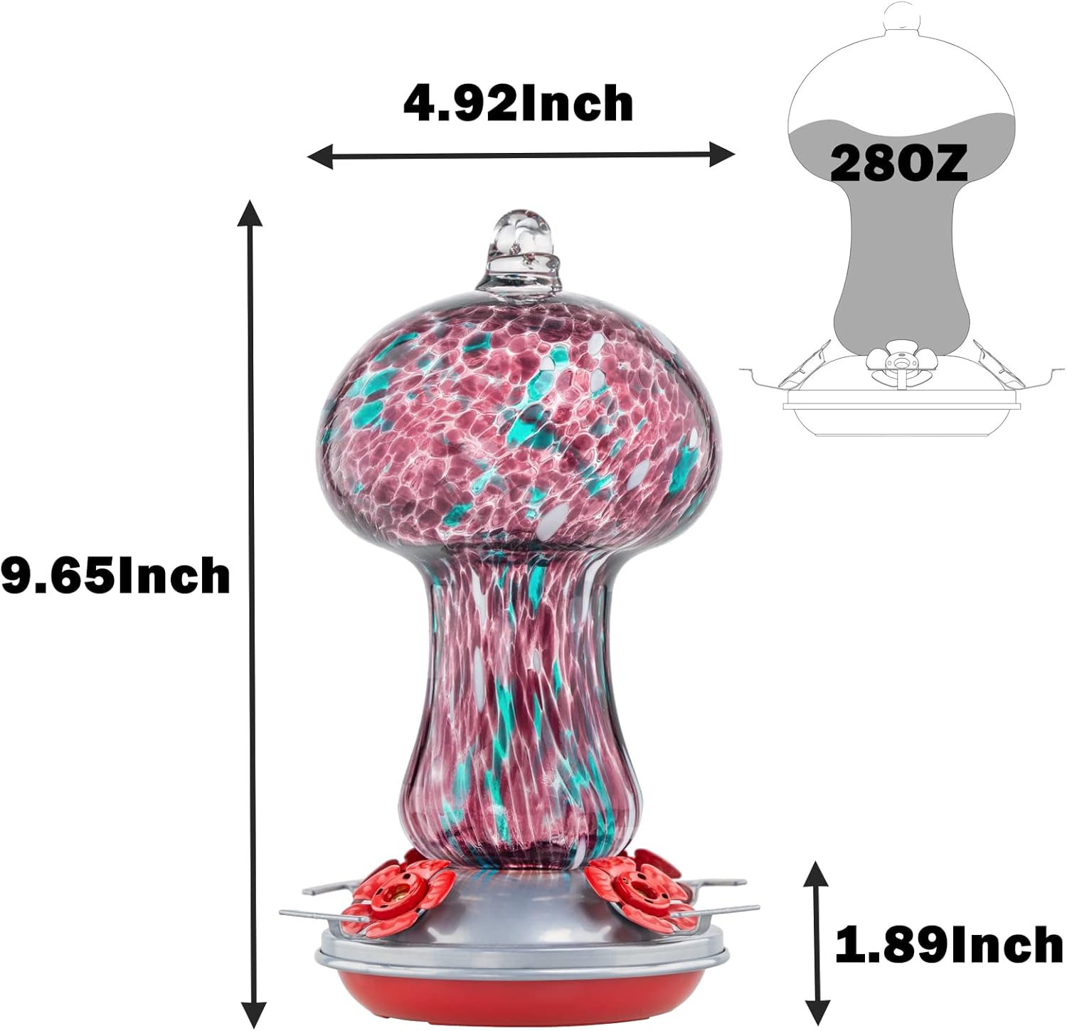 Muse Garden Gifts for Women Hummingbird Feeders for Outdoors Hanging Ant and Bee Proof, Blown Glass Hummingbird Feeder with Ant Moat, Christmas Gardening Gifts for Women Mom, 28OZ, Purple Polka Dots