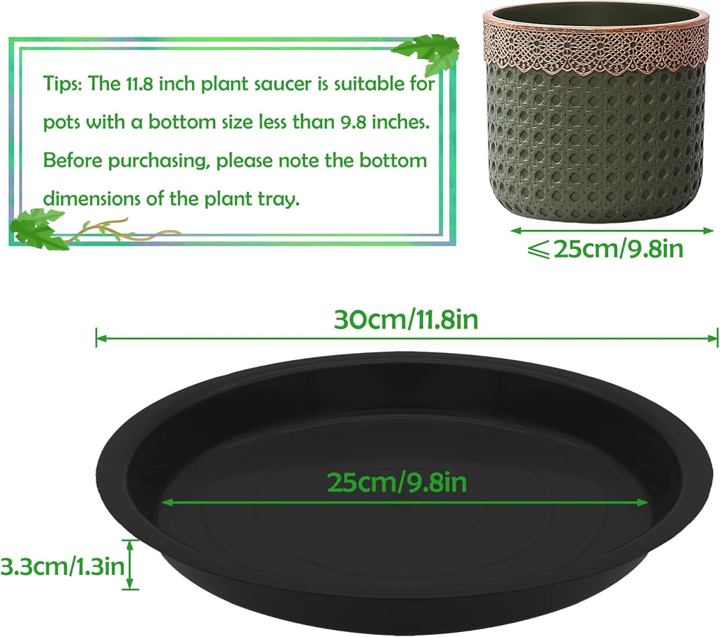 6 Pack 12 Inch Round Plant Saucers for Less 9.8 Inch Pot Indoors Outdoors Plant Trays for Pots Planter Saucer Plant Drip Tray Flower Planter Water Tray for Potted Plant(Black, 11.8"(6pcs))