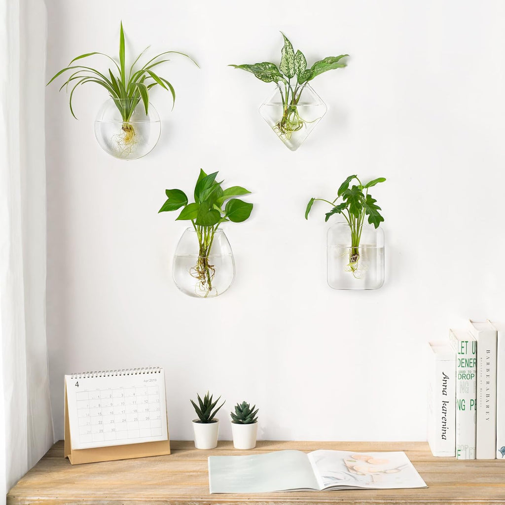 Mkono Propagation Wall Hanging Planter Glass Terrarium Flower Vases Holder for Indoor Plants, Home Living Room Office Decor Plant Lover Gifts, Set of 4