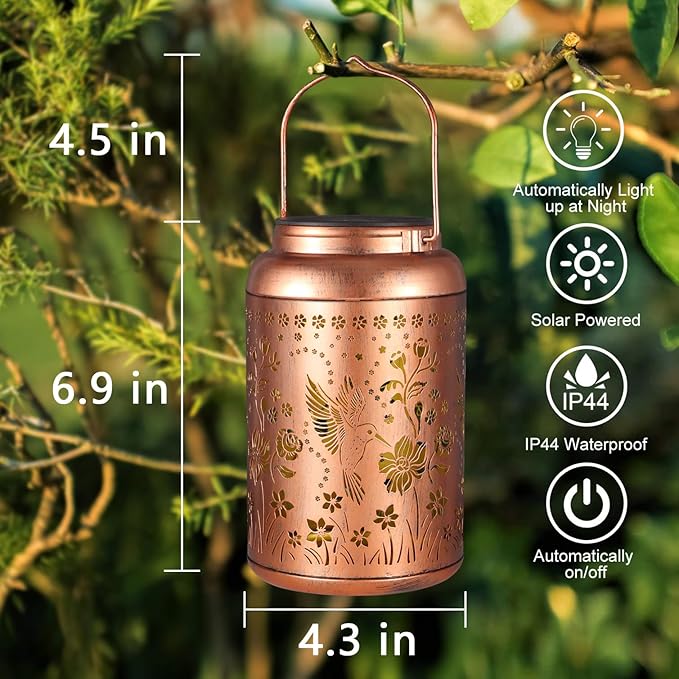 Solar Lanterns Outdoor Waterproof Hummingbird Garden Decor Gifts for Women Mom Grandma Mothers Day Gifts Hanging Solar Lights Metal Solar Decoration Outside for Yard, Backyard, Patio Deals