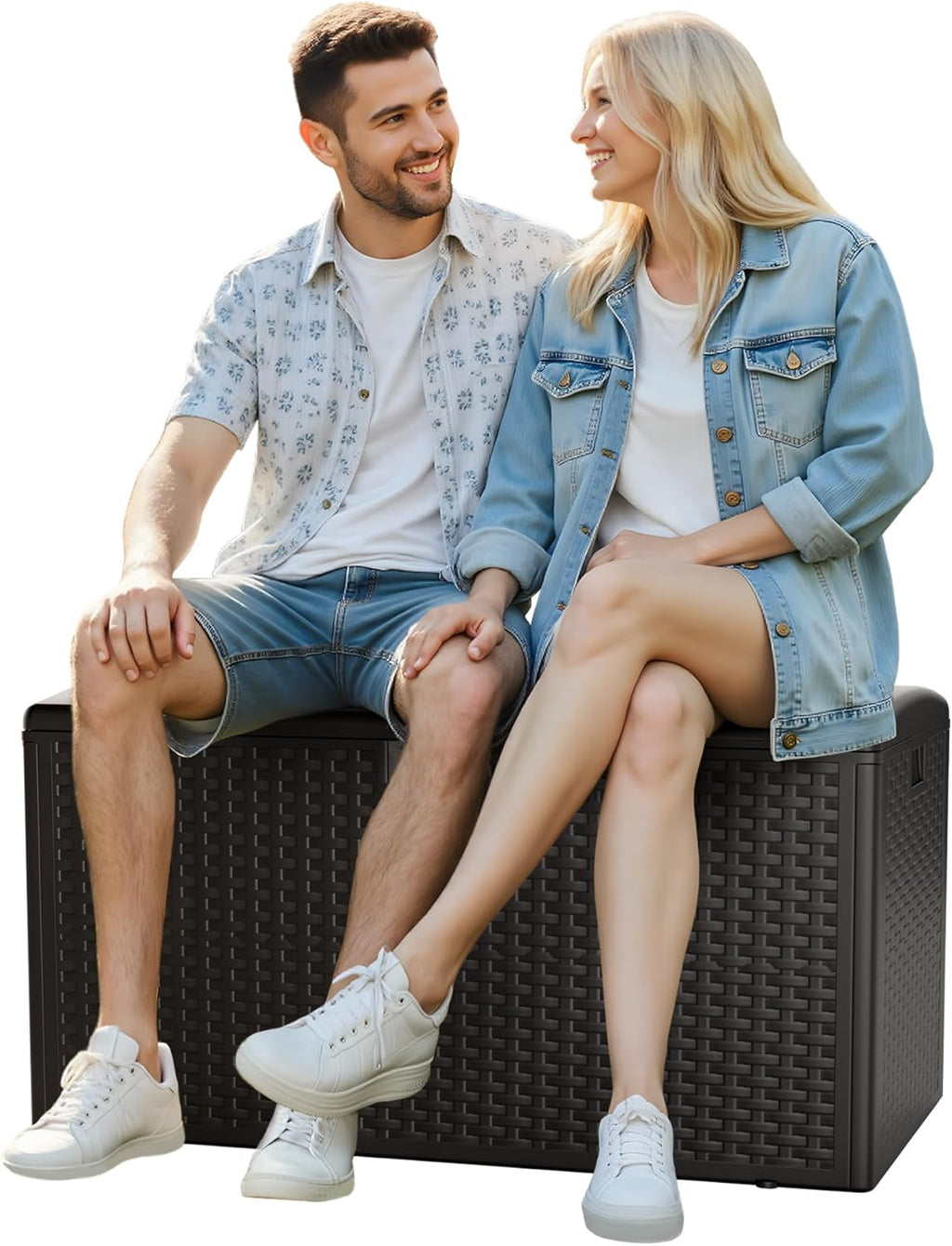 73 Gallon Resin Deck Box, Double Layer Waterproof & Outdoor Indoor Lockable Storage Box for Patio Furniture Cushions Garden Tools (Brown)