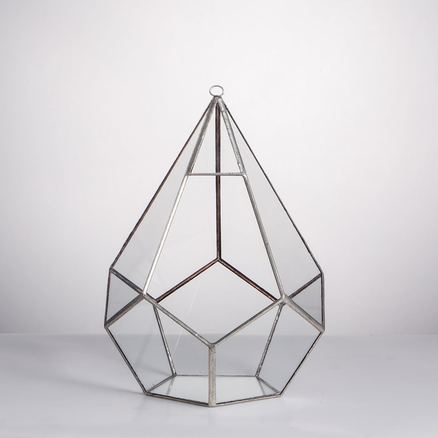 NCYP Silver Hanging Glass Geometric Terrarium, 6.8 x 6.8 x 8.6 Inches Teardrops Shape Display Planter for Succulent Air Plants, Indoor Decor Flower Holder, Handmade (NO Plants)