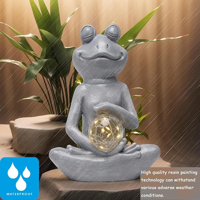 Solar Frog Garden Statues Meditating Yoga Frog Statue Housewarming Gifts for Women/Mom Zen Garden Frog Figurines for Lawn Patio Yard Porch Garden Decor Frog Decorations Gift Ideas