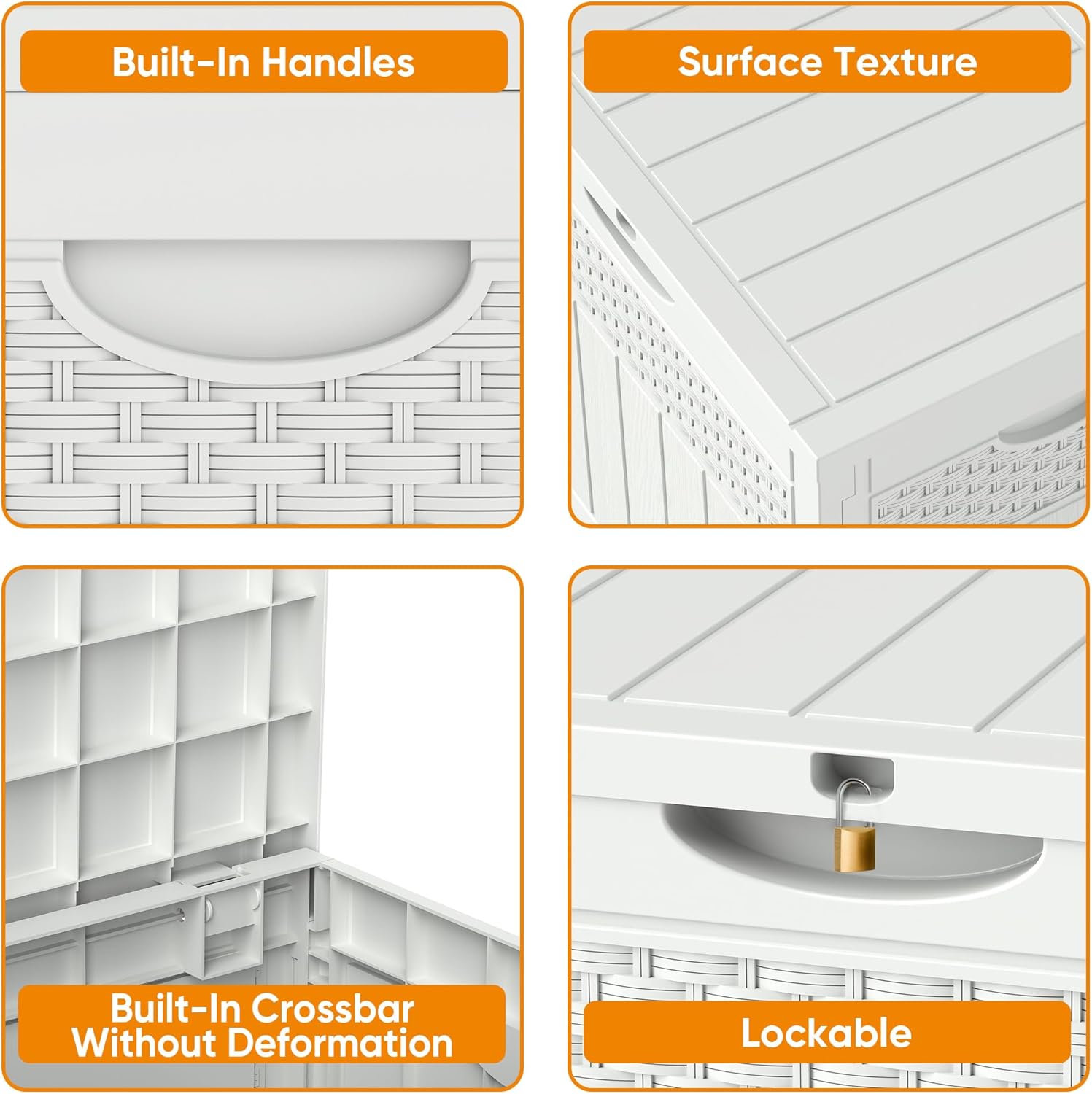 33 Gallon Resin Deck Box, Weatherproof Outdoor Storage Box for Patio, Garden and Yard, Lockable Waterproof Bin for Tools, Cushions, and Accessories, White