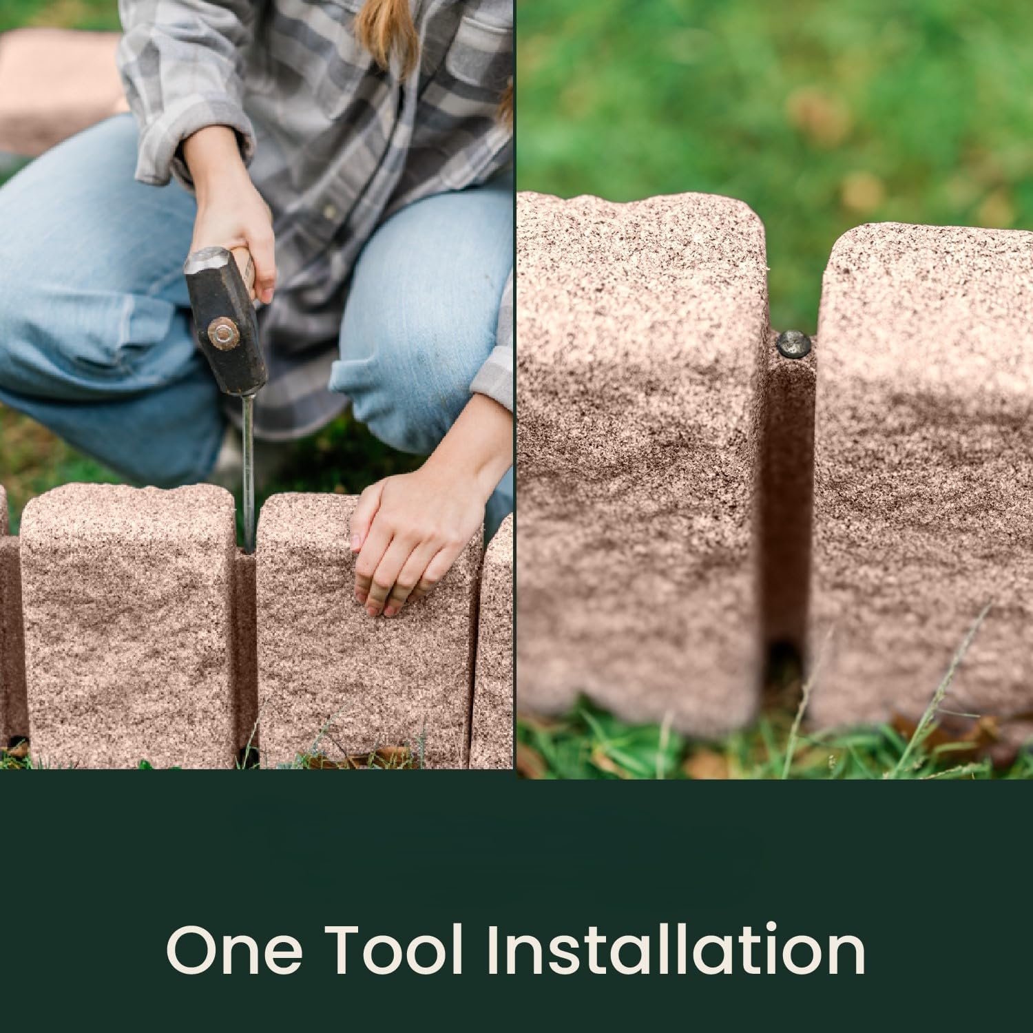 Beuta Landscape Edging | Garden Edging Border | Faux Stone Block XL for Lawn Edging, Flower Beds & Yard Edging – 10 Pack | Each Section Has 6 Blocks 48" L x 4" W x 9.5" H | 30 Spikes | Sandstone