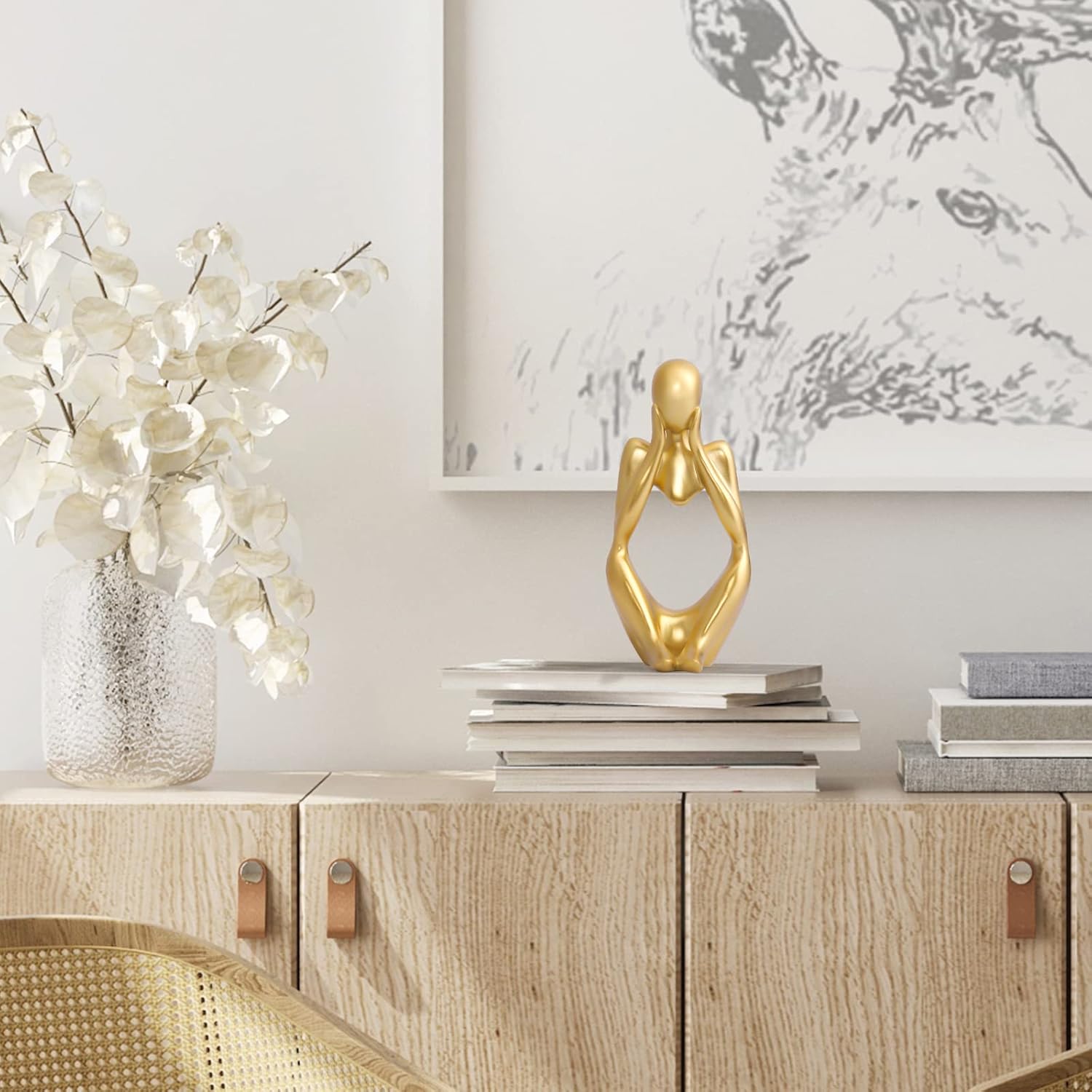 INNOLITES Resin Statue Thinker Style Decoration Abstract Sculptures Collectible Figurines for Home Decor Modern Office Shelf Desktop (Gold-Focus)