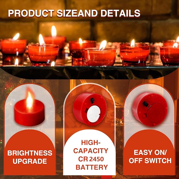 Tea Light Candles with Remote Control,24pack Flickering Flameless LED Candle,Long Lasting 400+Hours,Battery Operated with Timer for Home Decoration Seasonal &Festival Celebration Red