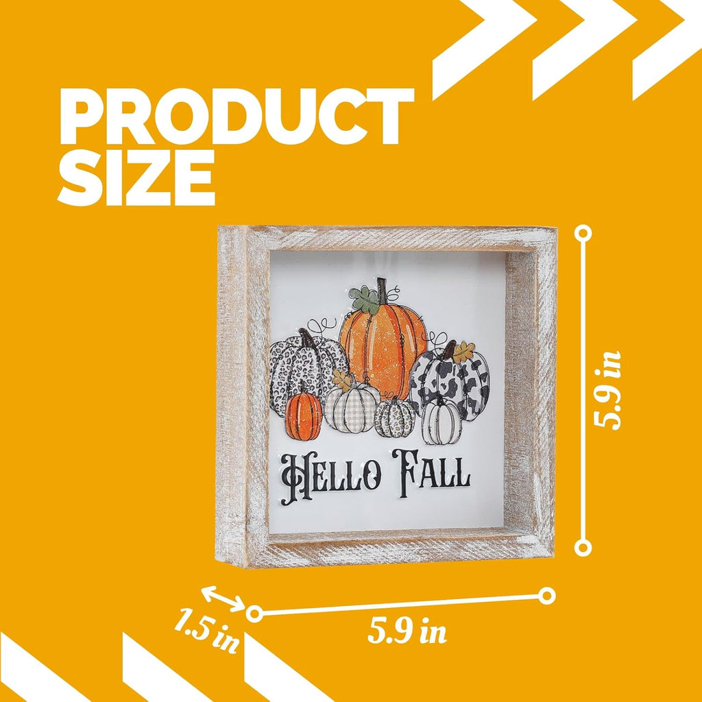 Embossed Pumpkin Sign, Farmhouse Autumn Decorations, Wooden Fall Tiered Tray Decor for Shelf Cubicle Desk Mantel, Rustic Thanksgiving Table Decor