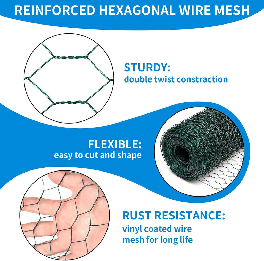 24'' x 150' Green Chicken Wire Fencing, 1 inch Chicken Wire and 20 Gauge Poultry Netting, Garden Mesh Fence Roll for Floral Arrangements/Crafts/Farm/Livestock/Pet Protection