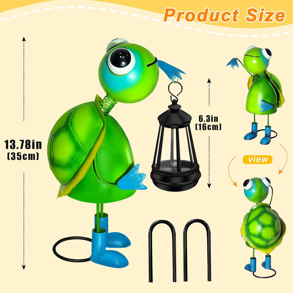 Solar Garden Lights Turtle Statue with Solar Lantern Lights,13.78in Tall Big Metal Turtle Garden Decor,Birthday Gifts for Women Mom,Decorative Stakes for Home Decorations,Patio,Porch,Yard Art,Ornament
