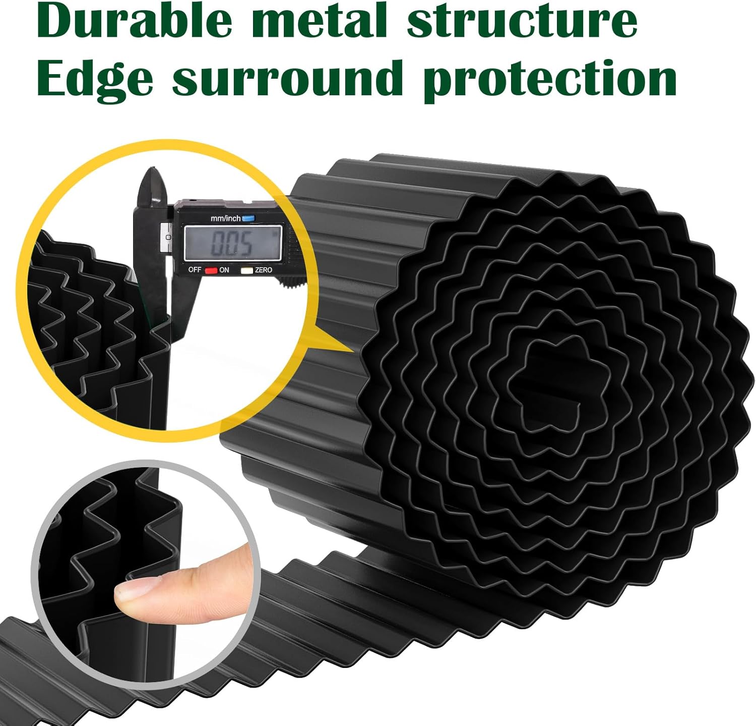 LAVEVE Corrugated Metal Garden Edging 8" x 20Ft, Landscape Edging Border for Lawn, Flower Bed, Garden Fence, Paver Edging (Graphite)