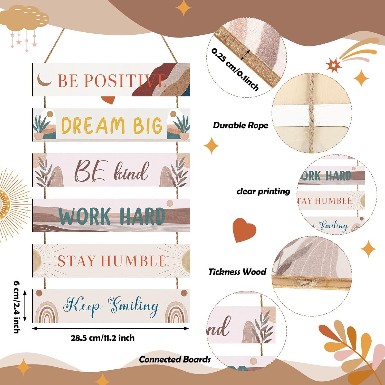 6 Pieces Rustic Wall Hanging Plaque Sign Inspirational Wall Art Farmhouse Wooden Door Signs Positive Plaque with Quotes Motivational Quote Decor for Office Bedroom Living Room(Cute Style)