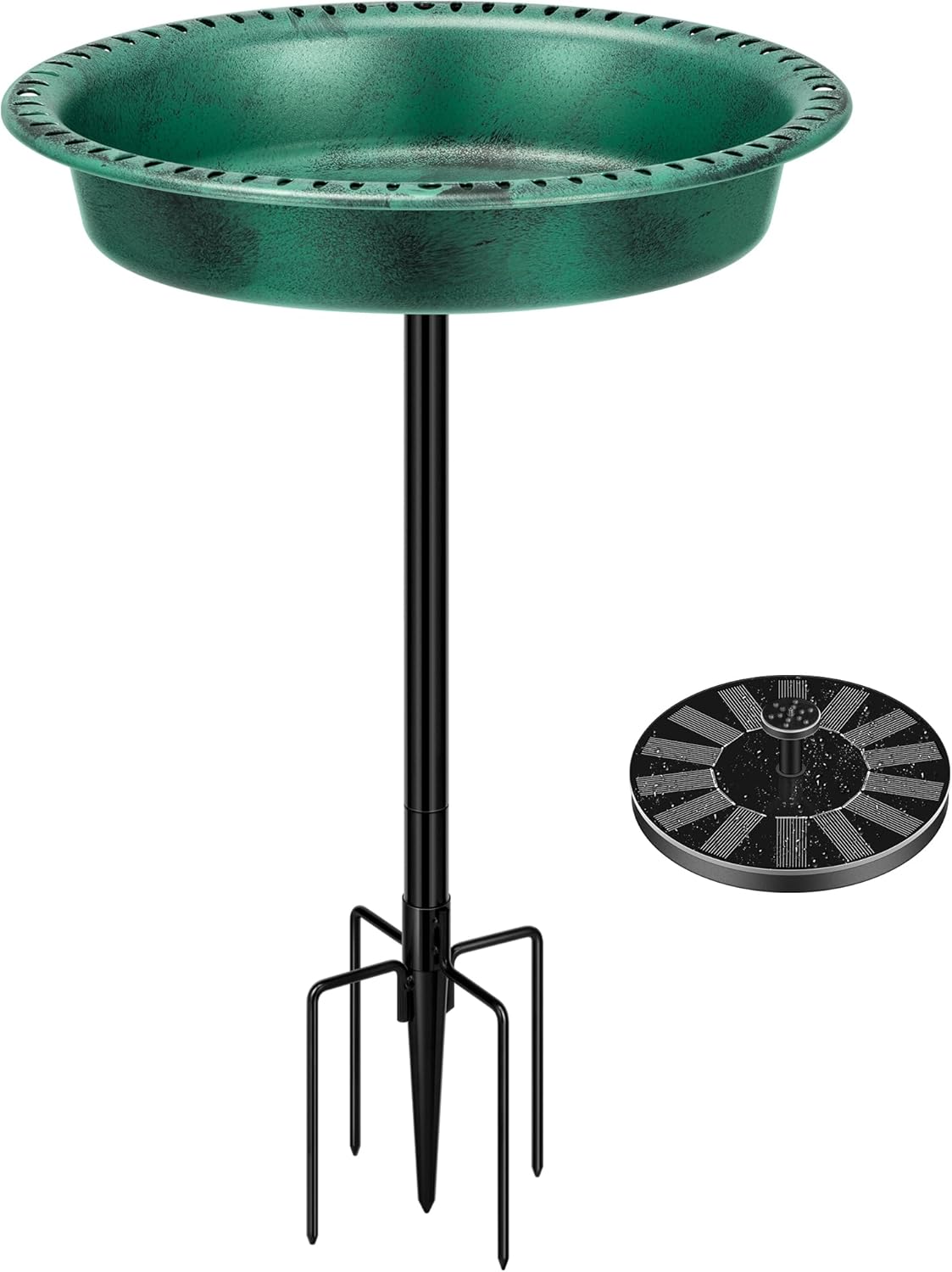 VIVOHOME Oval Polyresin Bird Bath Bowl with Solar Fountain, 29 Inch Height Outdoor Freestanding Birdfeeder with Metal Stake, Capacity 1.3 Gallons, 5-Pronged Base, Green