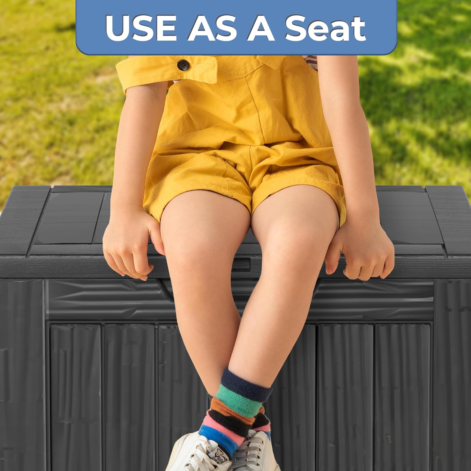 35 Gallon Waterproof Large Resin Deck Box Indoor/Outdoor Lockable Storage Container and Seating for Garden, Pool, and Patio (35 Gallon, Black)