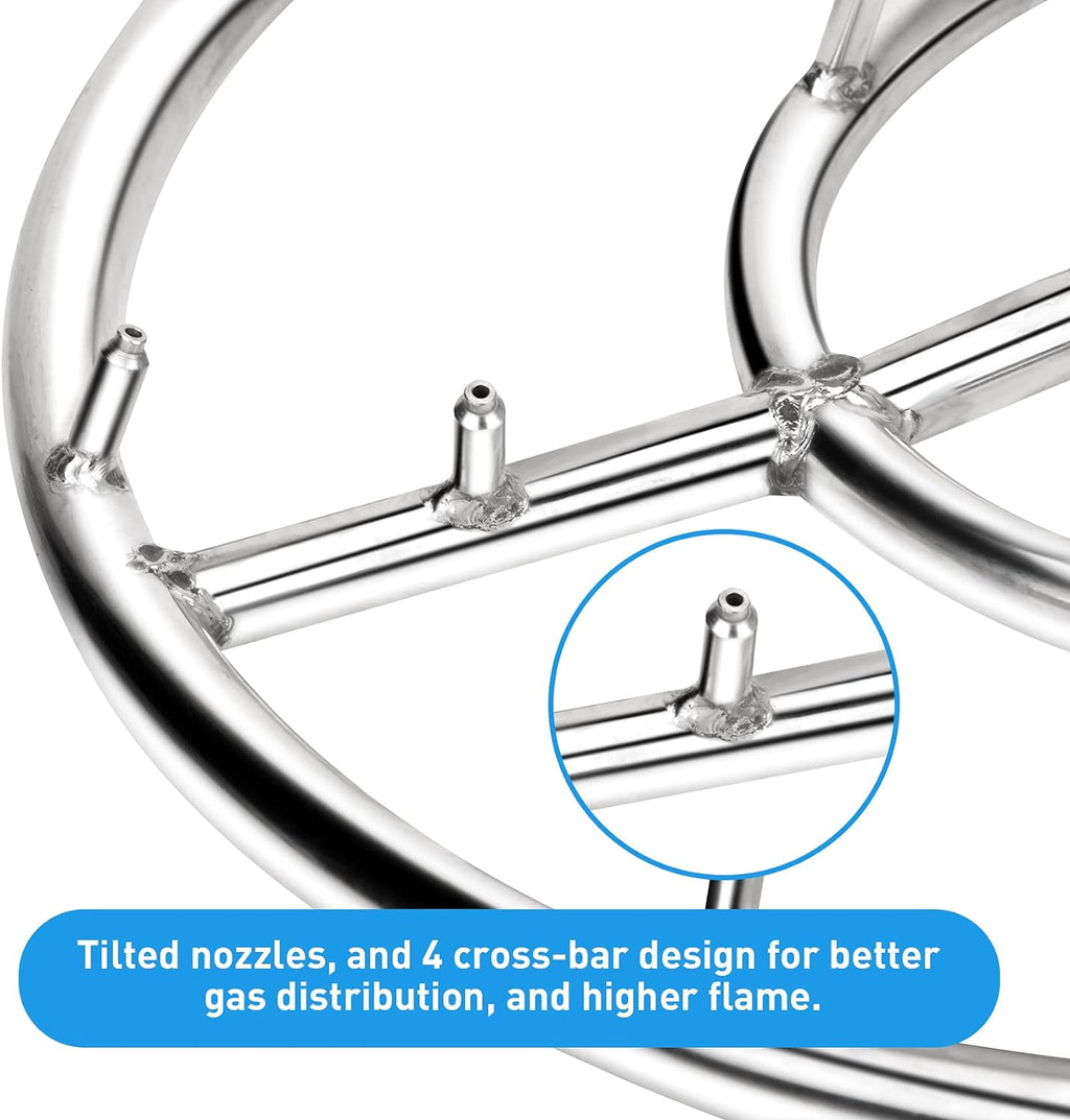 Stanbroil 12" High Flame Round Jet Burner Ring for Natural or Propane Gas Fire Pit, 304 Series Stainless Steel, Double Ring