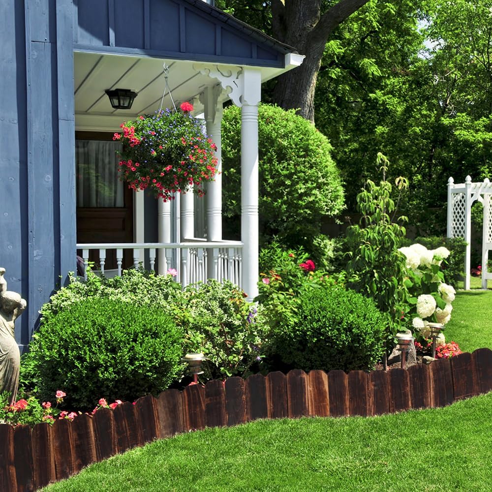 4 Pack Garden Wooden Fence Anti-Corrosive Outdoor Landscape Edging Flexible Decorative Border for Garden Yard Flower Tree Fence - 7.9'' H x 47'' L