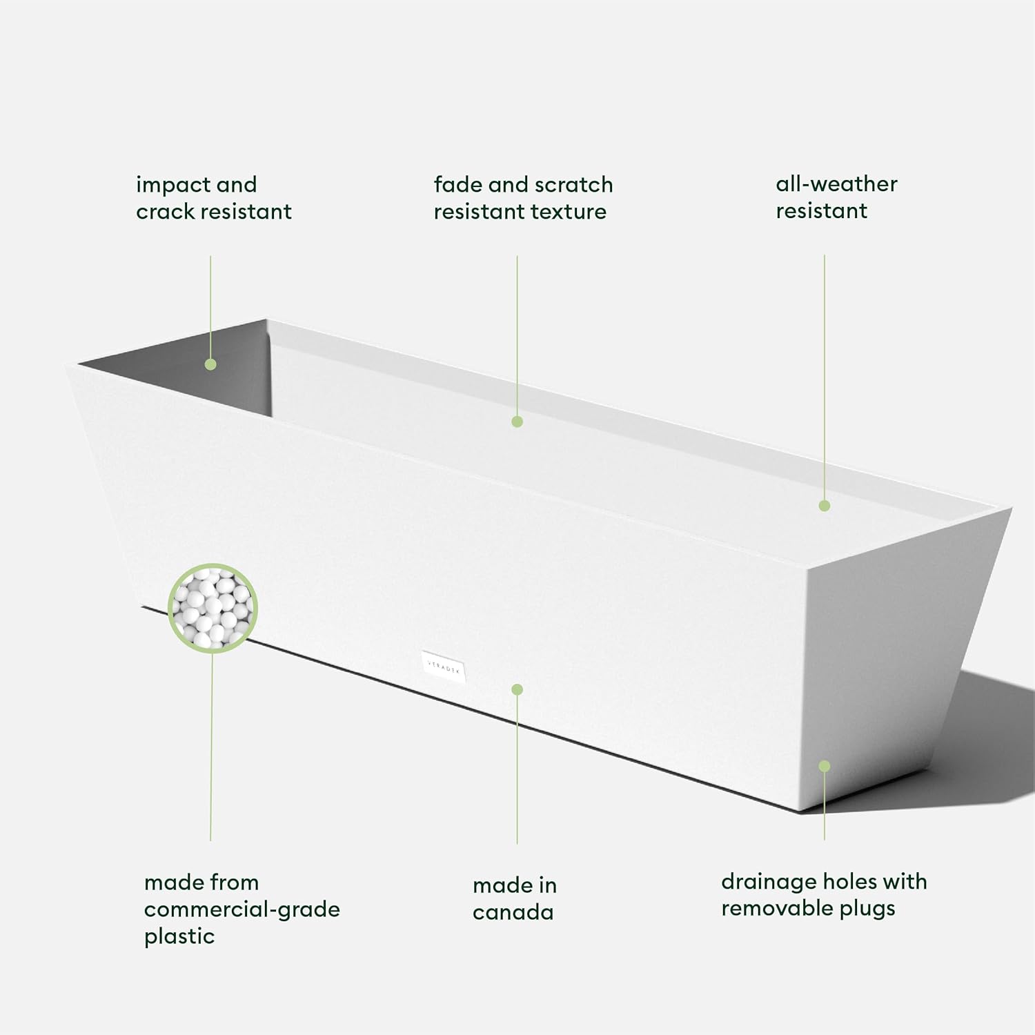 Veradek Pure Series Window Box Planter - Long Rectangular Planter for Indoor or Outdoor Windowsill/Balcony | Durable All-Weather Use with Drainage Holes | Modern Decor for Herbs, Small Plants, Flowers