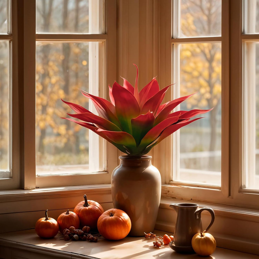 Velener Fake Agave Artificial Plant, Red Fake Plant for Room Decor, Unpotted Faux Agave Stems Plant for Fall Outdoor/Indoor Decor, 14 inches, Set of 2