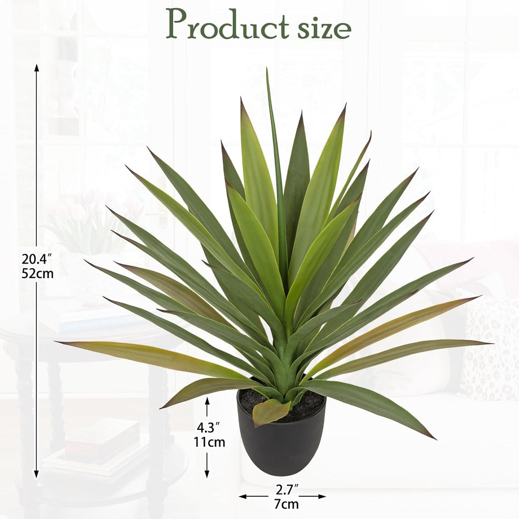 Briful Agave Plant Artificial 20.4'' Faux Agave Plant with Black Pot Outdoor Fake Tropical Plants for Home Office Room Table Garden Front Porch Decor