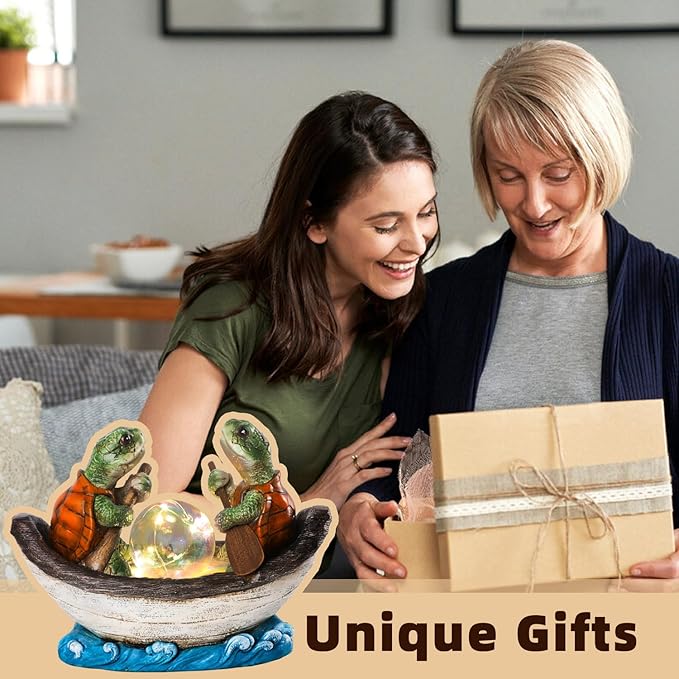 Solar Turtles Boating Garden Statue with Ball Light 5.5" Resin Turtle Figurines Outdoor Statues for Garden Patio Porch Yard Lawn Women Kids Men