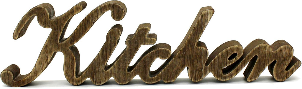 CVHOMEDECO. Rustic Vintage Distressed Wooden Words Sign Free Standing "Kitchen" Desk/Table/Shelf/Door/Home Wall Decoration Art, 15-1/2 x 4-1/4 x 1 Inch