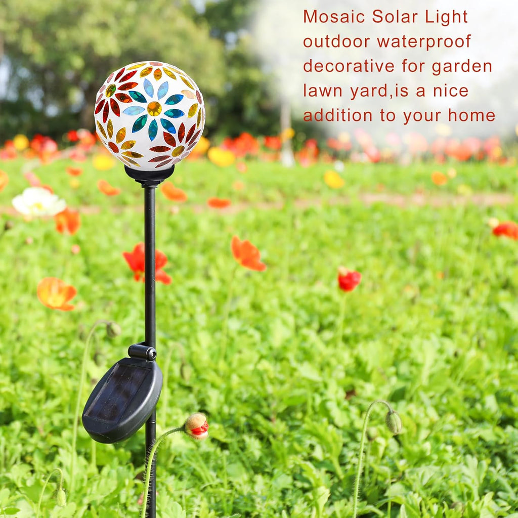VCUTEKA Solar Garden Lights, Mosaic Solar Lights Outdoor Decor Pathway Light Waterpoof LED Stake Light for Landscape Lawn Patio Yard Decoration, 1 Pack