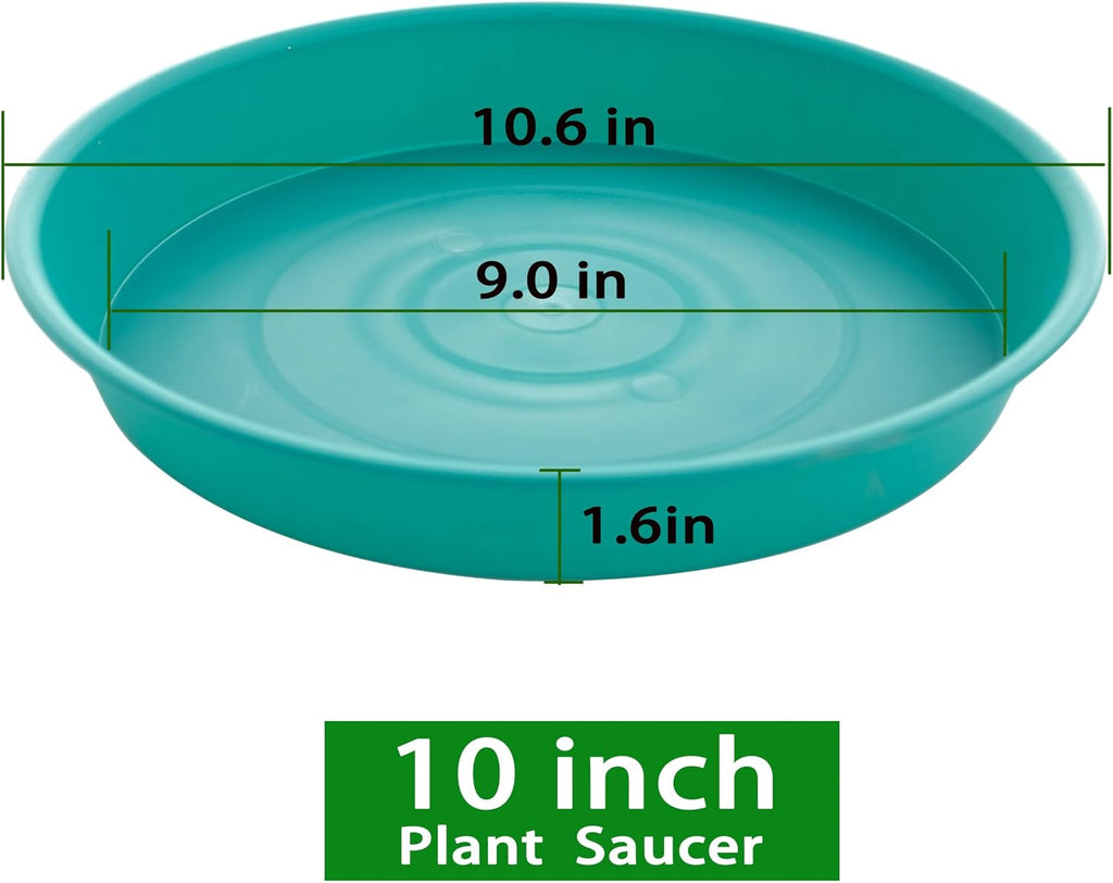 6 Pack of 10 inch Plant Saucer Blue, Heavy Duty Plastic Plant Saucer 10 inch Round, Flower Plant Saucers for Indoors, Plant Trays for Planter 8"/9"/10" (10", Teal)