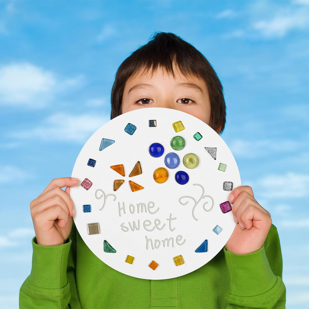 24 Pcs Stepping Stone Kit Includes Round Concrete Mold, Mosaic Tiles and Carving Tools, DIY Craft Handmade Stepping Stone Kit for Kids, Family, Garden Outdoor Decor (No Concrete Mix)